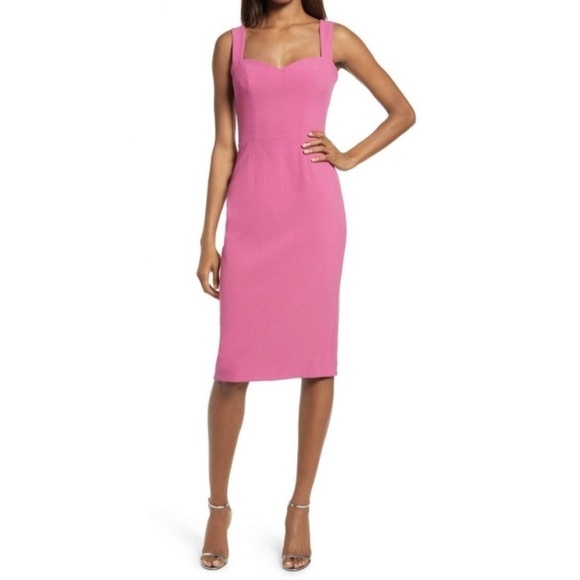 NEW Dress the Population Nicole Sweetheart Neck Cocktail Midi Sheath Dre… - Picture 1 of 5